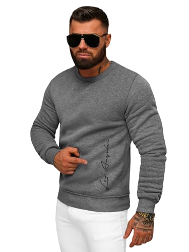 OZONEE Herren Sweatshirt Pullover Langarm Farbvarianten Langarmshirt Pulli ohne Kapuze Baumwolle Baumwollmischung Classic Basic Rundhals-Ausschnitt Sport JS/8B1357Z/5 DUNKELGRAU XXL von OZONEE
