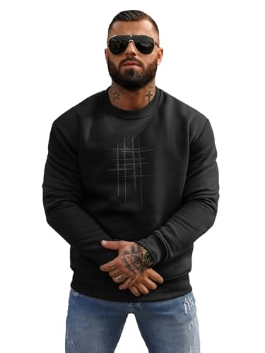OZONEE Herren Sweatshirt Pullover Langarm Farbvarianten Langarmshirt Pulli ohne Kapuze Baumwolle Baumwollmischung Classic Basic Rundhals-Ausschnitt Sport JS/8B1361Z/3 SCHWARZ XXL von OZONEE