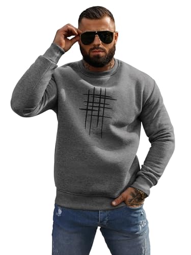 OZONEE Herren Sweatshirt Pullover Langarm Farbvarianten Langarmshirt Pulli ohne Kapuze Baumwolle Baumwollmischung Classic Basic Rundhals-Ausschnitt Sport JS/8B1361Z/5 DUNKELGRAU XXL von OZONEE