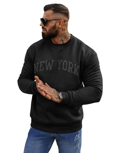 OZONEE Herren Sweatshirt Pullover Langarm Farbvarianten Langarmshirt Pulli ohne Kapuze Baumwolle Baumwollmischung Classic Basic Rundhals-Ausschnitt Sport JS/8B1362Z/3 SCHWARZ L von OZONEE