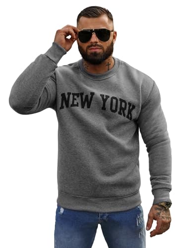 OZONEE Herren Sweatshirt Pullover Langarm Farbvarianten Langarmshirt Pulli ohne Kapuze Baumwolle Baumwollmischung Classic Basic Rundhals-Ausschnitt Sport JS/8B1362Z/5 DUNKELGRAU XXL von OZONEE