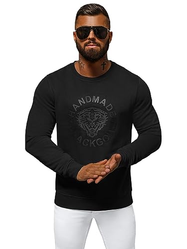 OZONEE Herren Sweatshirt Pullover Langarm Farbvarianten Langarmshirt Pulli ohne Kapuze Baumwolle Baumwollmischung Classic Basic Rundhals-Ausschnitt Sport NB/MF2008Z SCHWARZ L von OZONEE