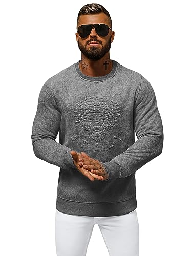 OZONEE Herren Sweatshirt Pullover Langarm Farbvarianten Langarmshirt Pulli ohne Kapuze Baumwolle Baumwollmischung Classic Basic Rundhals-Ausschnitt Sport NB/MF2010Z DUNKELGRAU L von OZONEE