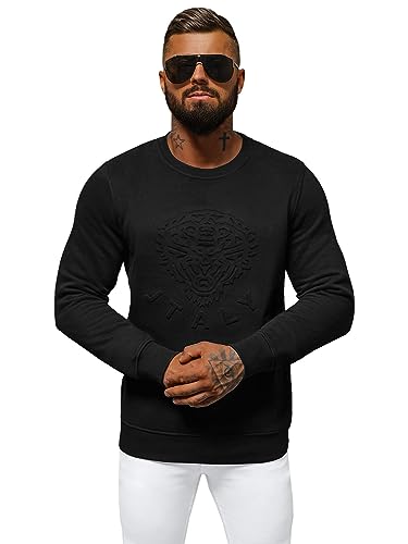 OZONEE Herren Sweatshirt Pullover Langarm Farbvarianten Langarmshirt Pulli ohne Kapuze Baumwolle Baumwollmischung Classic Basic Rundhals-Ausschnitt Sport NB/MF2010Z SCHWARZ L von OZONEE