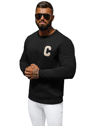 OZONEE Herren Sweatshirt Pullover Langarm Farbvarianten Langarmshirt Pulli ohne Kapuze Baumwolle Baumwollmischung Classic Basic Rundhals-Ausschnitt Sport NB/MF2019Z SCHWARZ XXL von OZONEE