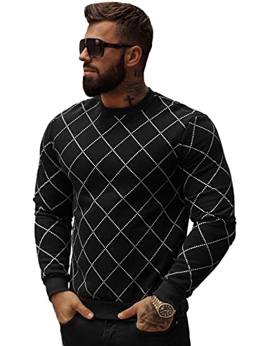 OZONEE Herren Sweatshirt Pullover Langarm Farbvarianten Langarmshirt Pulli ohne Kapuze Baumwolle Baumwollmischung Classic Basic Rundhals-Ausschnitt Sport O/D7459Z SCHWARZ L von OZONEE