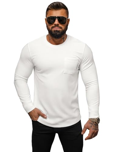 OZONEE Herren Sweatshirt Pullover Langarm Farbvarianten Langarmshirt Pulli ohne Kapuze Baumwolle Baumwollmischung Classic Basic Rundhals-Ausschnitt Sport O/TB2232Z Ecru M von OZONEE