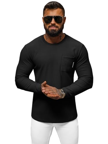 OZONEE Herren Sweatshirt Pullover Langarm Farbvarianten Langarmshirt Pulli ohne Kapuze Baumwolle Baumwollmischung Classic Basic Rundhals-Ausschnitt Sport O/TB2232Z SCHWARZ S von OZONEE