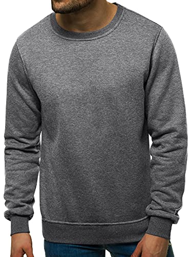 OZONEE Herren Sweatshirt Pullover Langarm Farbvarianten Langarmshirt Pulli ohne Kapuze Baumwolle Baumwollmischung Classic Basic Rundhals-Ausschnitt Sport OZONEE 01B 2XL ANTHRAZIT von OZONEE