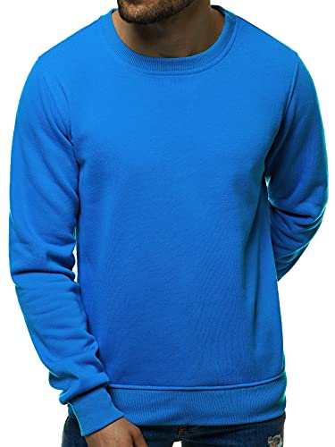 OZONEE Herren Sweatshirt Pullover Langarm Farbvarianten Langarmshirt Pulli ohne Kapuze Baumwolle Baumwollmischung Classic Basic Rundhals-Ausschnitt Sport OZONEE 01B L BLAU von OZONEE