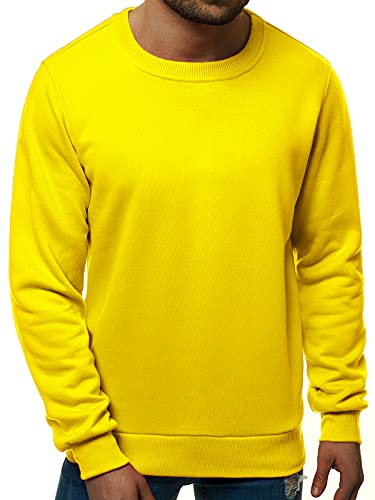 OZONEE Herren Sweatshirt Pullover Langarm Farbvarianten Langarmshirt Pulli ohne Kapuze Baumwolle Baumwollmischung Classic Basic Rundhals-Ausschnitt Sport OZONEE 01B L GELB-NEON von OZONEE