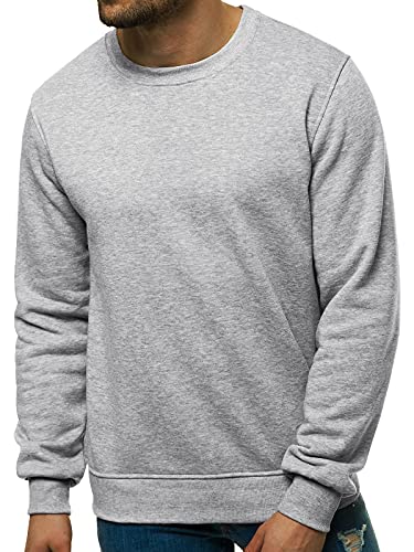 OZONEE Herren Sweatshirt Pullover Langarm Farbvarianten Langarmshirt Pulli ohne Kapuze Baumwolle Baumwollmischung Classic Basic Rundhals-Ausschnitt Sport OZONEE 01B L GRAU von OZONEE