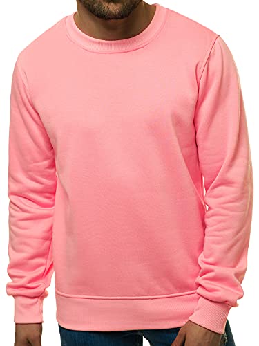 OZONEE Herren Sweatshirt Pullover Langarm Farbvarianten Langarmshirt Pulli ohne Kapuze Baumwolle Baumwollmischung Classic Basic Rundhals-Ausschnitt Sport OZONEE 01B L Hellrosa von OZONEE