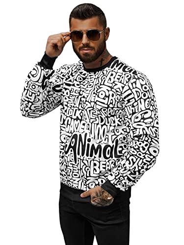 OZONEE Herren Sweatshirt Pullover Langarm Farbvarianten Langarmshirt Pulli ohne Kapuze Baumwolle Baumwollmischung Classic Motiv Rundhals-Ausschnitt Sport 777/5499B/1 WEIß XL von OZONEE