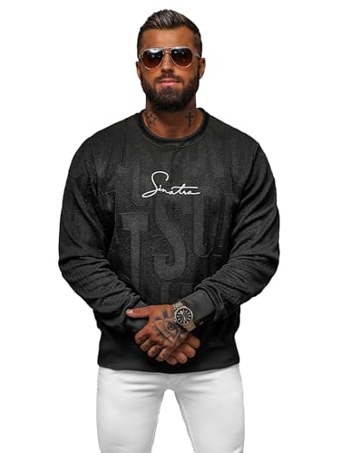 OZONEE Herren Sweatshirt Pullover Langarm Farbvarianten Langarmshirt Pulli ohne Kapuze Baumwolle Baumwollmischung Classic Motiv Rundhals-Ausschnitt SportJS/3B576Z SCHWARZ M von OZONEE