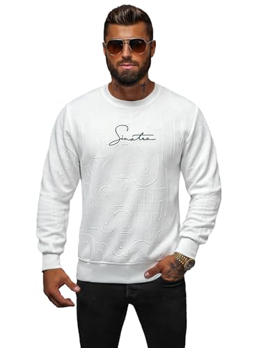 OZONEE Herren Sweatshirt Pullover Langarm Farbvarianten Langarmshirt Pulli ohne Kapuze Baumwolle Baumwollmischung Classic Motiv Rundhals-Ausschnitt SportJS/3B576Z WEIß L von OZONEE