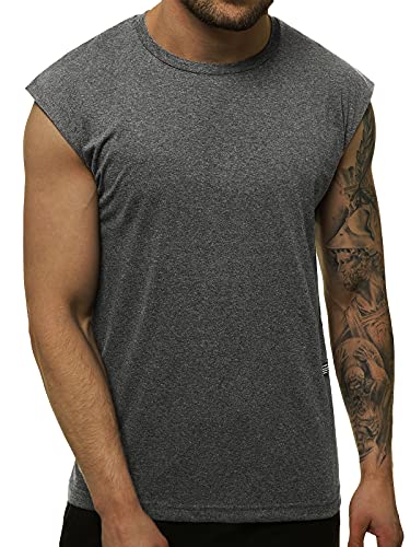 OZONEE Herren Tank Top Tanktop Tankshirt Ärmellos Bodybuilding Shirt Unterhemd T-Shirt Muskelshirt Achselshirt Ärmellose Training Gym Sport Fitness Freizeit Rundhals 777/5672BO DUNKELGRAU L von OZONEE