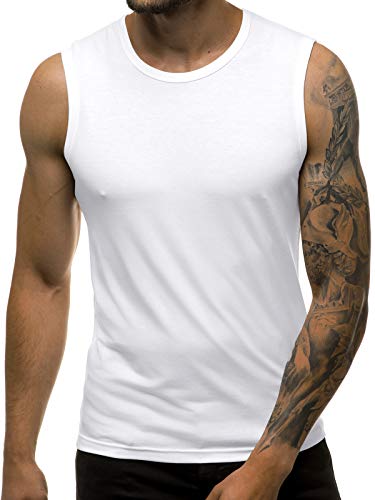 OZONEE Herren Tank Top Tanktop Tankshirt Ärmellos Bodybuilding Shirt Unterhemd T-Shirt Muskelshirt Achselshirt Ärmellose Training Gym Sport Fitness Freizeit Rundhals 777/7835BO WEIß L von OZONEE