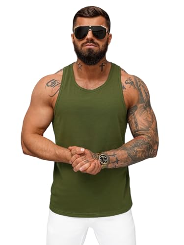 OZONEE Herren Tank Top Tanktop Tankshirt Ärmellos Bodybuilding Shirt Unterhemd T-Shirt Muskelshirt Achselshirt Ärmellose Training Gym Sport Fitness Freizeit Rundhals JS/99002Z Khaki M von OZONEE