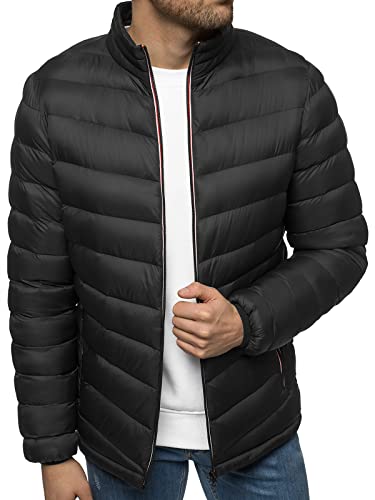 OZONEE Herren Übergangsjacke Jacke Übergang Jacken Herbst Bomberjacke Stehkragen Kapuze Steppjacke Kapuzenjacke Leichte Outdoor Jacket Puffer Gepolstert 777/2897K SCHWARZ M von OZONEE