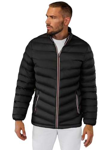 OZONEE Herren Übergangsjacke Jacke Übergang Jacken Herbst Bomberjacke Stehkragen Kapuze Steppjacke Kapuzenjacke Leichte Outdoor Jacket Puffer Gepolstert 777/9409K SCHWARZ M von OZONEE