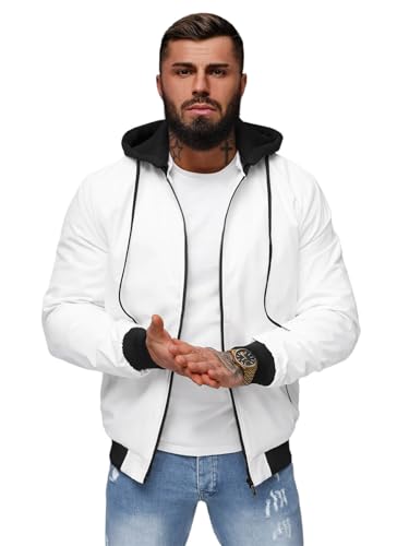 OZONEE Herren Übergangsjacke Jacke Übergang Jacken Herbst Bomberjacke Stehkragen Kapuze Steppjacke Kapuzenjacke Leichte Outdoor Puffer Gepolstert Jacket JS/62M9502Z/281 WEIß XL von OZONEE