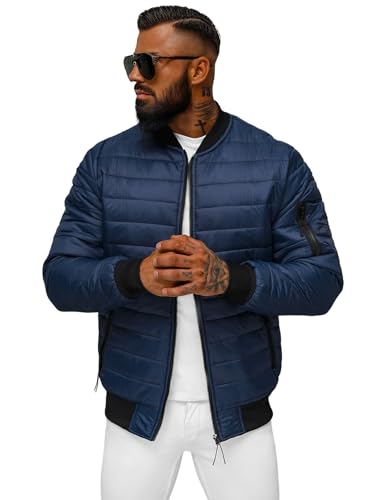 OZONEE Herren Übergangsjacke Jacke Übergang Jacken Herbst Bomberjacke Stehkragen Kapuze Steppjacke Kapuzenjacke Leichte Outdoor Puffer Jacket Gepolstert 777/1419K DUNKELBLAU 2XL von OZONEE