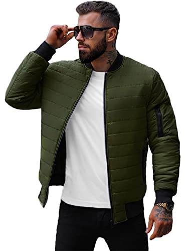 OZONEE Herren Übergangsjacke Jacke Übergang Jacken Herbst Bomberjacke Stehkragen Kapuze Steppjacke Kapuzenjacke Leichte Outdoor Puffer Jacket Gepolstert 777/2361K GRÜN 2XL von OZONEE