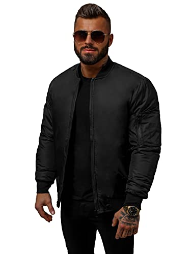 OZONEE Herren Übergangsjacke Jacke Übergang Jacken Herbst Bomberjacke Stehkragen Kapuze Steppjacke Kapuzenjacke Leichte Outdoor Puffer Jacket Gepolstert 777/2568K SCHWARZ 2XL von OZONEE