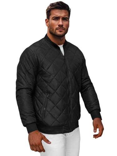OZONEE Herren Übergangsjacke Jacke Übergang Jacken Herbst Bomberjacke Stehkragen Kapuze Steppjacke Kapuzenjacke Leichte Outdoor Puffer Jacket Gepolstert 777/2713K SCHWARZ 4XL von OZONEE