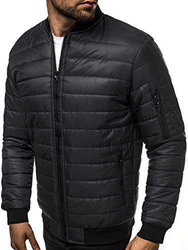 OZONEE Herren Übergangsjacke Jacke Übergang Jacken Herbst Bomberjacke Stehkragen Kapuze Steppjacke Kapuzenjacke Leichte Outdoor Puffer Jacket Gepolstert 777/3096K SCHWARZ 2XL von OZONEE