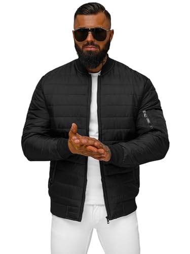 OZONEE Herren Übergangsjacke Jacke Übergang Jacken Herbst Bomberjacke Stehkragen Kapuze Steppjacke Kapuzenjacke Leichte Outdoor Puffer Jacket Gepolstert 777/3096K SCHWARZ 2XL von OZONEE