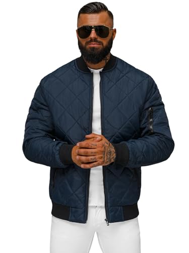 OZONEE Herren Übergangsjacke Jacke Übergang Jacken Herbst Bomberjacke Stehkragen Kapuze Steppjacke Kapuzenjacke Leichte Outdoor Puffer Jacket Gepolstert 777/4025K DUNKELBLAU M von OZONEE