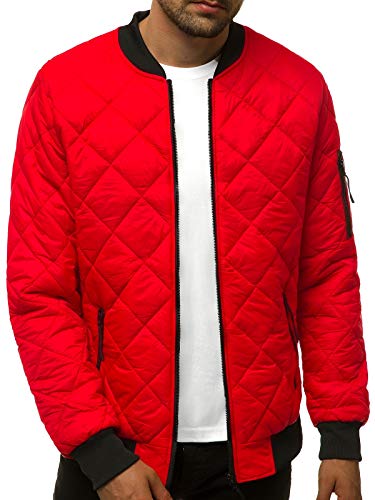 OZONEE Herren Übergangsjacke Jacke Übergang Jacken Herbst Bomberjacke Stehkragen Kapuze Steppjacke Kapuzenjacke Leichte Outdoor Puffer Jacket Gepolstert 777/4025K ROT M von OZONEE