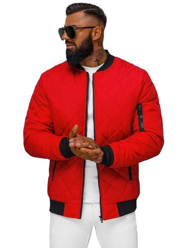 OZONEE Herren Übergangsjacke Jacke Übergang Jacken Herbst Bomberjacke Stehkragen Kapuze Steppjacke Kapuzenjacke Leichte Outdoor Puffer Jacket Gepolstert 777/4025K ROT M von OZONEE