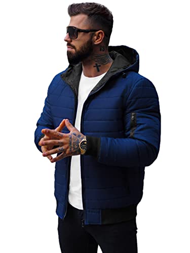 OZONEE Herren Übergangsjacke Jacke Übergang Jacken Herbst Bomberjacke Stehkragen Kapuze Steppjacke Kapuzenjacke Leichte Outdoor Puffer Jacket Gepolstert 777/5098K DUNKELBLAU L von OZONEE