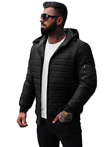 OZONEE Herren Übergangsjacke Jacke Übergang Jacken Herbst Bomberjacke Stehkragen Kapuze Steppjacke Kapuzenjacke Leichte Outdoor Puffer Jacket Gepolstert 777/5098K SCHWARZ XL von OZONEE