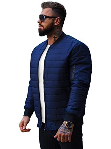 OZONEE Herren Übergangsjacke Jacke Übergang Jacken Herbst Bomberjacke Stehkragen Kapuze Steppjacke Kapuzenjacke Leichte Outdoor Puffer Jacket Gepolstert 777/5636K DUNKELBLAU XL von OZONEE