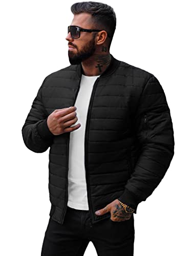 OZONEE Herren Übergangsjacke Jacke Übergang Jacken Herbst Bomberjacke Stehkragen Kapuze Steppjacke Kapuzenjacke Leichte Outdoor Puffer Jacket Gepolstert 777/5636K SCHWARZ L von OZONEE