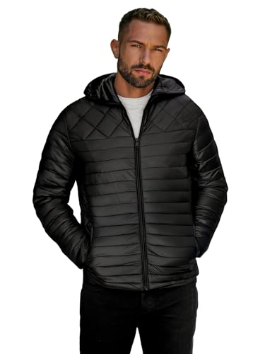 OZONEE Herren Übergangsjacke Jacke Übergang Jacken Herbst Bomberjacke Stehkragen Kapuze Steppjacke Kapuzenjacke Leichte Outdoor Puffer Jacket Gepolstert 777/5959K/392B SCHWARZ L von OZONEE