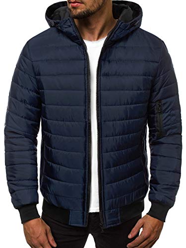 OZONEE Herren Übergangsjacke Jacke Übergang Jacken Herbst Bomberjacke Stehkragen Kapuze Steppjacke Kapuzenjacke Leichte Outdoor Puffer Jacket Gepolstert 777/6945K DUNKELBLAU L von OZONEE