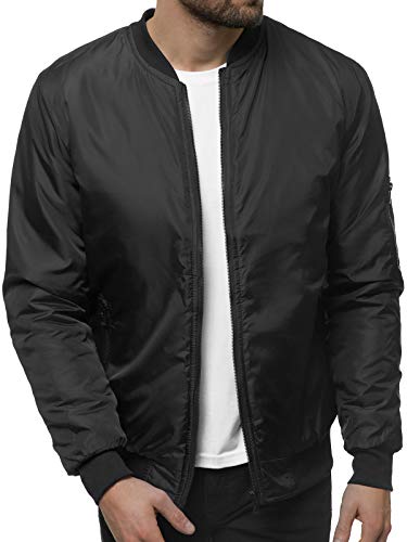 OZONEE Herren Übergangsjacke Jacke Übergang Jacken Herbst Bomberjacke Stehkragen Kapuze Steppjacke Kapuzenjacke Leichte Outdoor Puffer Jacket Gepolstert 777/7968K SCHWARZ L von OZONEE