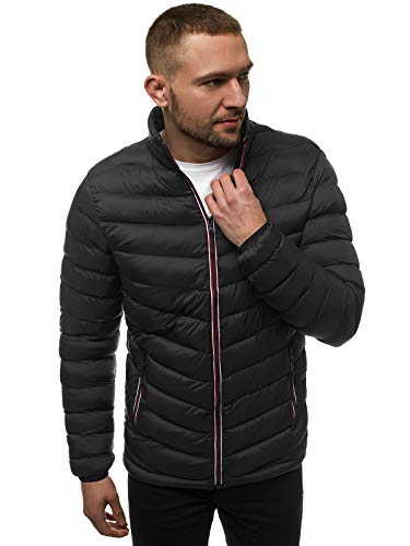 OZONEE Herren Übergangsjacke Jacke Übergang Jacken Herbst Bomberjacke Stehkragen Kapuze Steppjacke Kapuzenjacke Leichte Outdoor Puffer Jacket Gepolstert 777/9522K SCHWARZ L von OZONEE