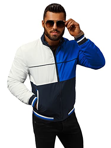 OZONEE Herren Übergangsjacke Jacke Übergang Jacken Herbst Bomberjacke Stehkragen Kapuze Steppjacke Kapuzenjacke Leichte Outdoor Puffer Jacket Gepolstert JS/84M3003Z/215 DUNKELBLAU L von OZONEE