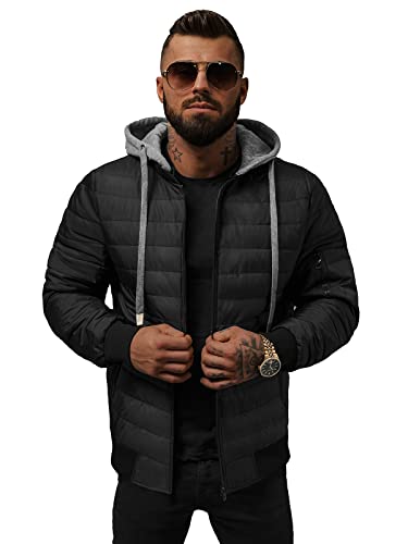 OZONEE Herren Übergangsjacke Jacke Übergang Jacken Herbst Bomberjacke Stehkragen Kapuze Steppjacke Kapuzenjacke Leichte Outdoor Puffer Jacket Gepolstert JS/8M985Z/392 SCHWARZ M von OZONEE