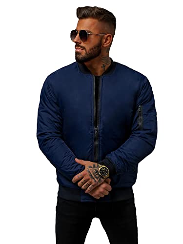 OZONEE Herren Übergangsjacke Jacke Übergang Jacken Herbst Bomberjacke Stehkragen Kapuze Steppjacke Kapuzenjacke Leichte Outdoor Puffer Jacket Gepolstert JS/AK95 DUNKELBLAU M von OZONEE