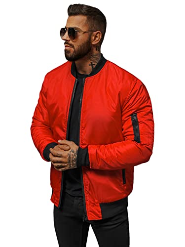 OZONEE Herren Übergangsjacke Jacke Übergang Jacken Herbst Bomberjacke Stehkragen Kapuze Steppjacke Kapuzenjacke Leichte Outdoor Puffer Jacket Gepolstert JS/AK95 ROT M von OZONEE