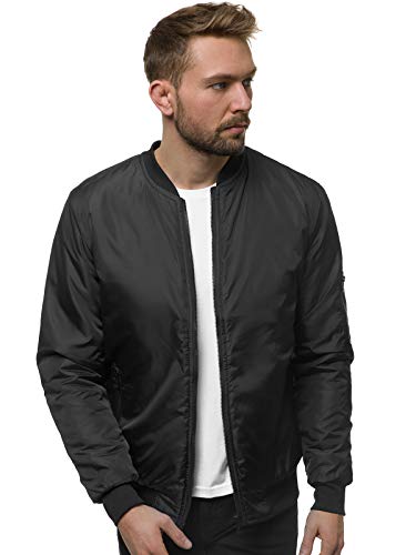 OZONEE Herren Übergangsjacke Jacke Übergang Jacken Herbst Bomberjacke Stehkragen Kapuze Steppjacke Kapuzenjacke Leichte Outdoor Puffer Jacket Gepolstert JS/AK95Z SCHWARZ L von OZONEE