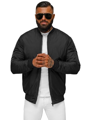 OZONEE Herren Übergangsjacke Jacke Übergang Jacken Herbst Bomberjacke Stehkragen Kapuze Steppjacke Kapuzenjacke Leichte Outdoor Puffer Jacket Gepolstert JS/AK95Z SCHWARZ M von OZONEE
