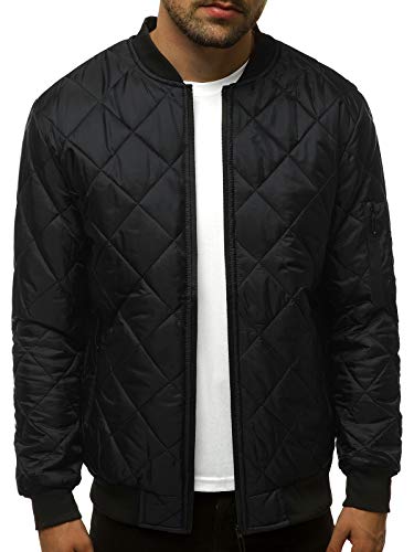 OZONEE Herren Übergangsjacke Jacke Übergang Jacken Herbst Bomberjacke Stehkragen Kapuze Steppjacke Kapuzenjacke Leichte Outdoor Puffer Jacket Gepolstert JS/MY01 SCHWARZ 2XL von OZONEE